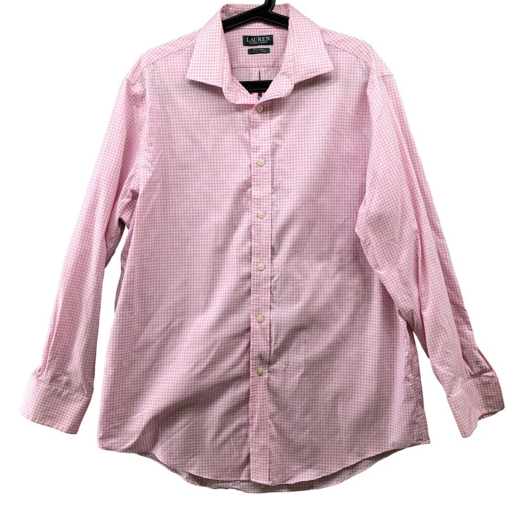 Lauren Ralph Lauren Supima Cotton Long Sleeve‎ Shirt Mens L Pink Gingham Regular
